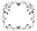 Floral frame. Ornament with butterfly, flowers and foliage in retro style isolated on white background Royalty Free Stock Photo