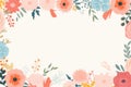 floral frame with pink blue and orange flowers on a white background Royalty Free Stock Photo