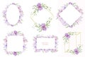 Floral frames with pink flowers and decorative leaves. Watercolor Invitation design horizontal. Background to save the date.Greeti Royalty Free Stock Photo