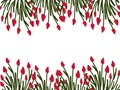 Floral frame of red tulips in doodle style, isolated on white