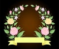 Floral frame rose flower and leaves