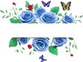 Floral frame of Roses with colorful butterflies. AI-Generated. Royalty Free Stock Photo