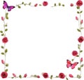 Floral frame of Roses with colorful butterflies. AI-Generated. Royalty Free Stock Photo