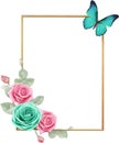 Floral frame of Roses with colorful butterflies. AI-Generated. Royalty Free Stock Photo