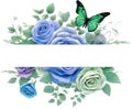 Floral frame of Roses with colorful butterflies. AI-Generated. Royalty Free Stock Photo