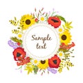 Floral Frame Vector. Circular ornament flowers. Royalty Free Stock Photo