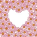 Floral frame of white-pink-yellow daisies in the shape of heart on white background Royalty Free Stock Photo