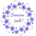Floral frame, wreath design element. Season sale retro banner Royalty Free Stock Photo