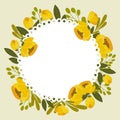 Floral frame of yellow poppies, floral wreath for text. Illustration