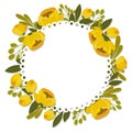 Floral frame of yellow poppies, floral wreath for text. Illustration, invitation