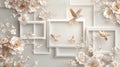Elegant Floral Design with Birds and White Frames Delicate Bloom and Serene Flight Royalty Free Stock Photo