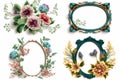 Floral frames, artwork, popular. Isolated on white background.