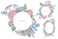 Floral frames with pastel roses, anemone, eucalyptus, lavender, peony, viburnum Royalty Free Stock Photo