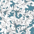 Floral gentle background for fabric with white flowers. Seamless textile pattern on a blue background Royalty Free Stock Photo