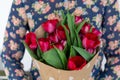 Floral gift, tulip bouquet closeup