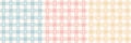 Floral gingham check plaid pattern set for Easter holiday in pastel blue, pink, yellow, off white. Seamless vichy tartan vector. Royalty Free Stock Photo
