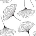 Ginkgo biloba tree leaf outlines, floral vector seamless pattern.