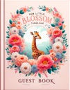 Floral Giraffe First Birthday Guest Book Elegance