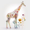 A Floral Giraffe On White Background, Generative Ai