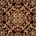 Floral gold 3d seamless pattern. Patterned vintage background. Vector repeat beautiful swirls ornaments. Floral design with