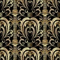 Floral gold 3d seamless pattern. Vector damask background with h Royalty Free Stock Photo