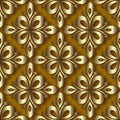 Floral gold 3d seamless pattern. Vector ornamental luxury background. Repeat beautiful backdrop. Vintage golden flowers, leaves. Royalty Free Stock Photo