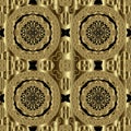 Floral gold 3d vector seamless pattern. Ornamental ethnic tribal style lace background. Textured line art tracery lacy Royalty Free Stock Photo