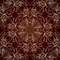 Floral gold Damask vector seamless pattern. Abstract vintage ornamental background. Decorative repeat patterned dark red backdrop Royalty Free Stock Photo