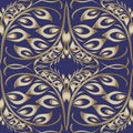 Floral gold russian style 3d vector seamless pattern. Ornamental