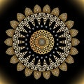 Floral golden round vector mandala pattern. Greek ornamental glowing background. Tribal ethnic style geometric design. Greek key Royalty Free Stock Photo