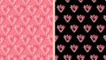Floral gradient element seamless pattern, set of 2 scale. Heart shape optical illusion, festive elegant geometrical grid backdrop Royalty Free Stock Photo