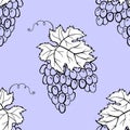 Floral grape seamless pattern. Vector hand draw cartoon style Royalty Free Stock Photo