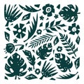 Floral graphic illustration. Monochrome square botanic poster, print