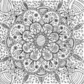 Floral graphic mandala - coloring page for adults. Hand drawn li