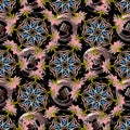 Floral greek abstract vector seamless pattern.