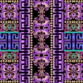 Floral greek colorful vector 3d borders seamless pattern. Ornamental ethnic style ornate background. Greek key meanders ornament Royalty Free Stock Photo