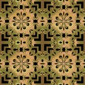 Floral greek colorful vector 3d seamless pattern. Ornamental ethnic style geometric background. Greek key meanders elegant Royalty Free Stock Photo