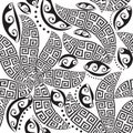 Floral greek style black and white hand drawn seamless pattern. Abstract modern vector background. Repeat tribal ethnic backdrop. Royalty Free Stock Photo