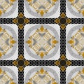 Floral greek vector seamless pattern. Ornamental tribal ethnic style lace background. Plaid tartan repeat backdrop. Greek key, Royalty Free Stock Photo