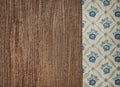 Floral green fabric on old wood background Royalty Free Stock Photo