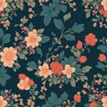 Floral and green leaves seamless pattern design, seamless floral pattern on a uniform background, design fabric art, fashion Royalty Free Stock Photo