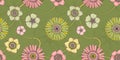 Floral green seamless pattern with gerberas and magnolias Royalty Free Stock Photo