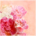 Floral greeting card with bouquet of pink and white peonies Royalty Free Stock Photo