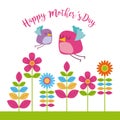 Floral greeting card with little bird happy mothers day Royalty Free Stock Photo