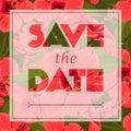 Floral greeting card with the text Save the date. Seamless pattern