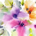 Watercolor flowers background. Colorful flowers greeting card.