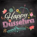 Floral greeting for Happy Dussehra Navratri festival of India on chalkboard