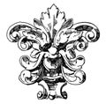 Floral Grotesque Mask was designed during the 16th century, vintage engraving