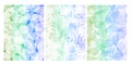 Floral grunge background for design. Set watercolor backgrounds for invitations, cards, posters, wallpapers. Blue Royalty Free Stock Photo