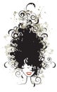 Floral hairstyle, woman face silhouette